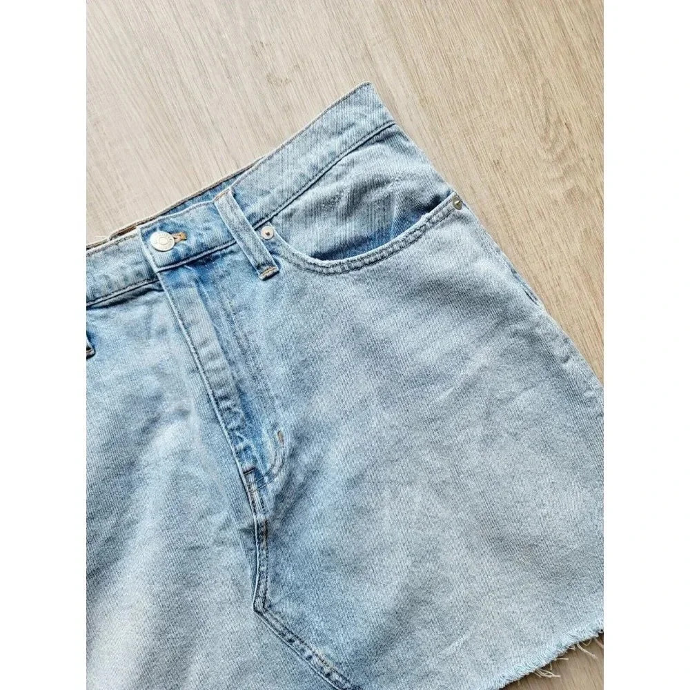 Madewell Rigid Denim Jean A-Line Distressed  Cut Out Light Wash Mini Skirt Sz 31 - Picture 2 of 10